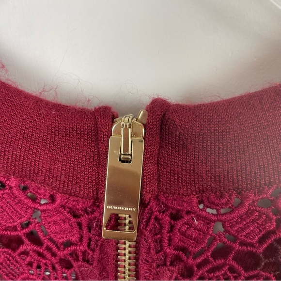 Burberry London Macrame Yoke 3/4 Sleeve Dress Carmine Red Size Large - Picture 12 of 14